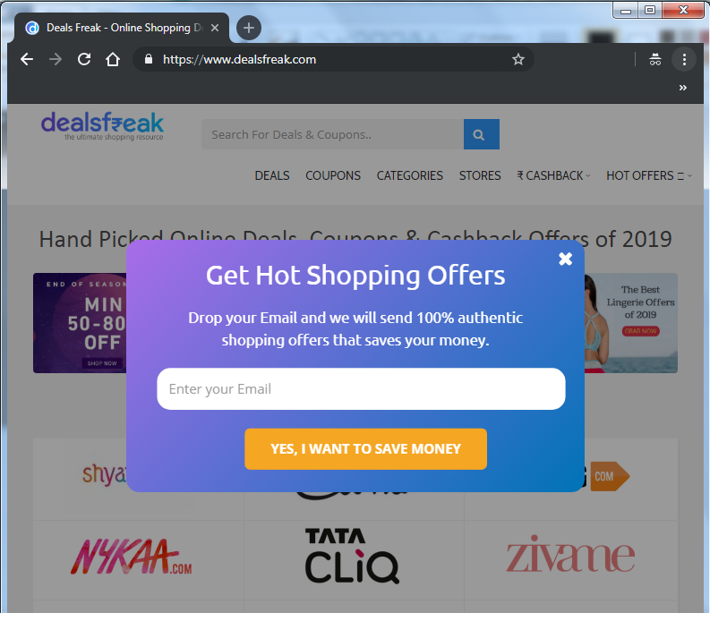 deals freak subscription pop up