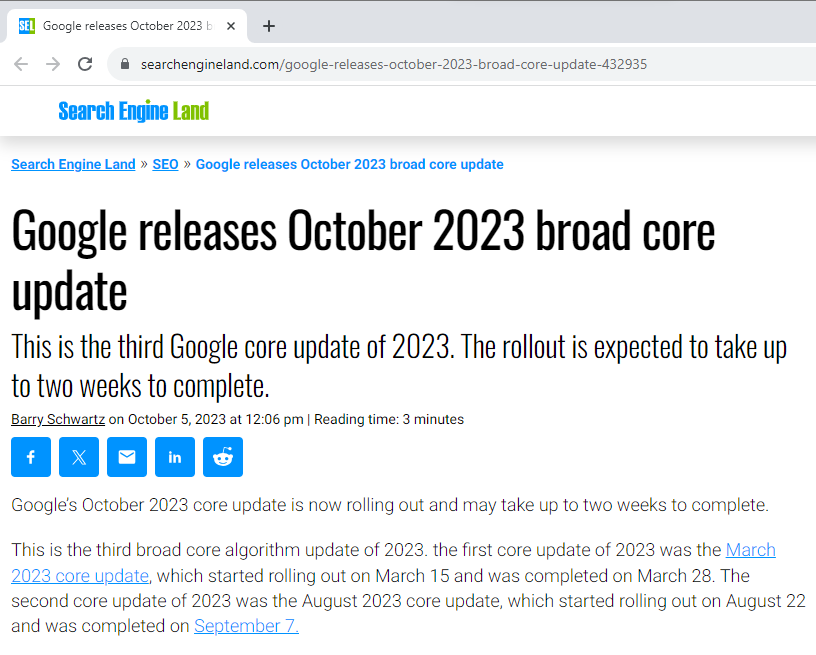 Google releases October 2023 broad core update